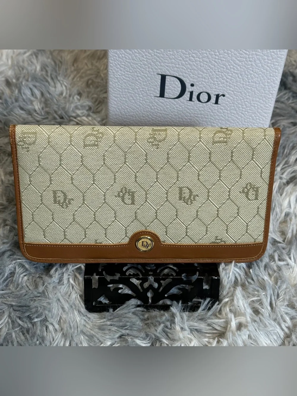 Dior | Vintage Signature Monogram & Leather Clutch / Wallet Bifold Snap | GUC